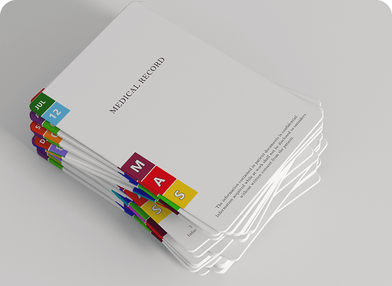 Organized medical documents on table